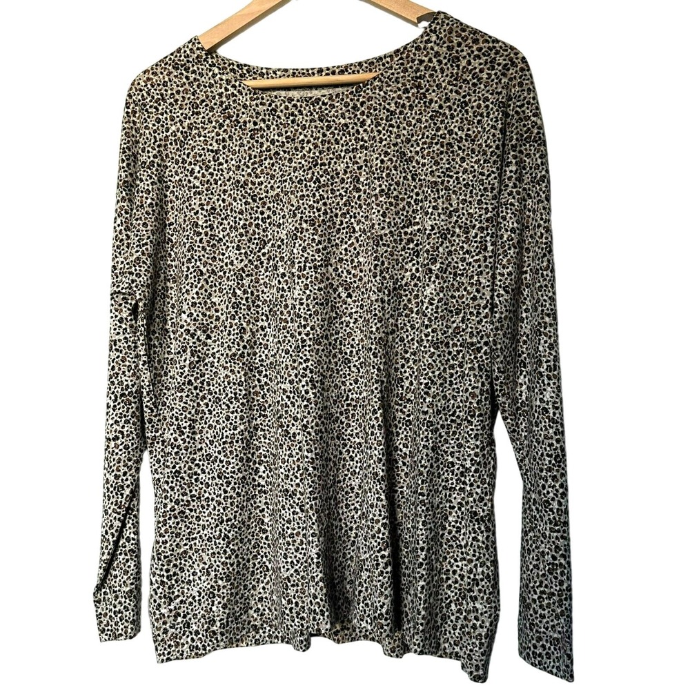 J. JILL NWT Women Large Luxe Supima Relaxed Tee Long Sleeve Animal Print Leopard